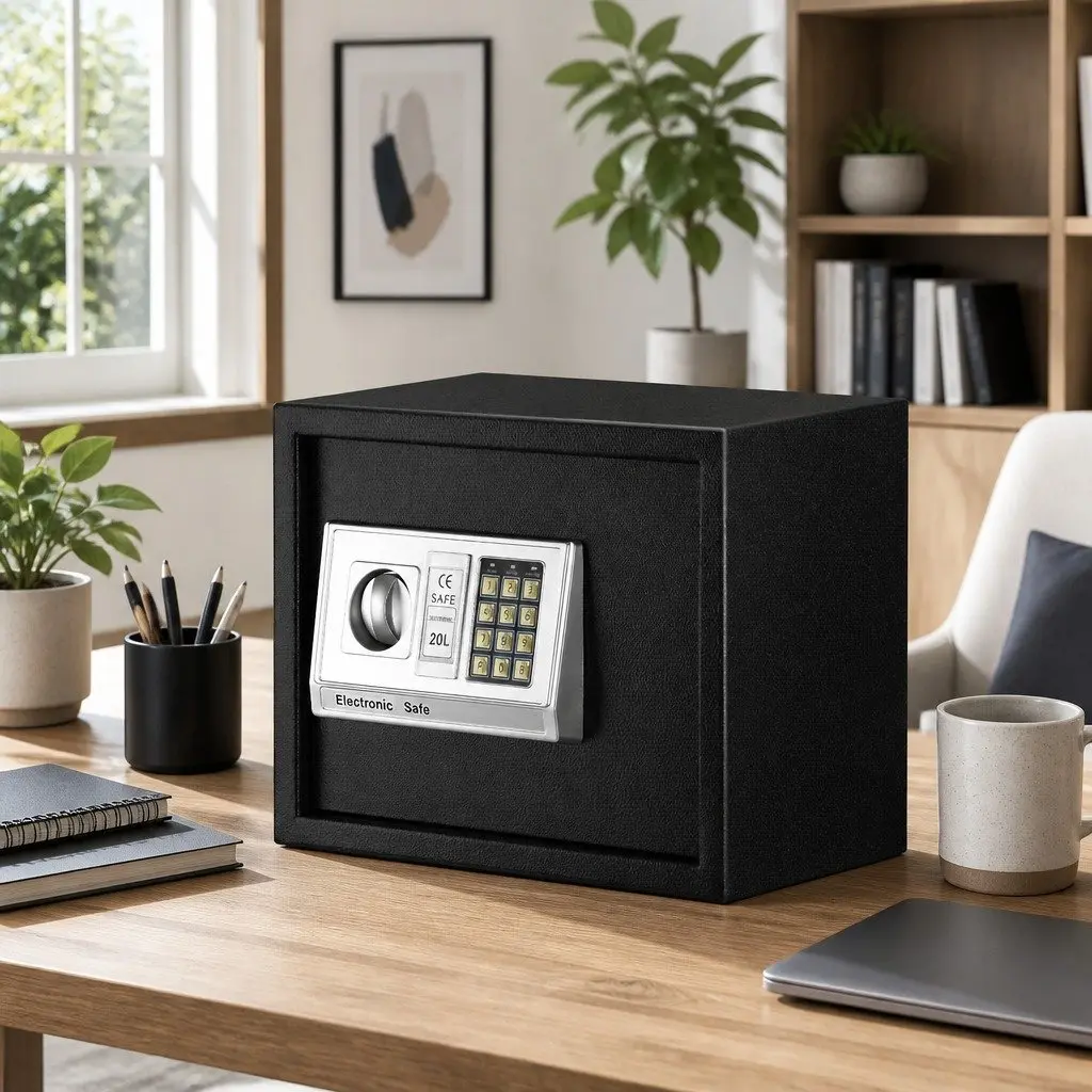 Electronic Digital Safe Box 20L Steel Home Office Security Cash Deposit Black
