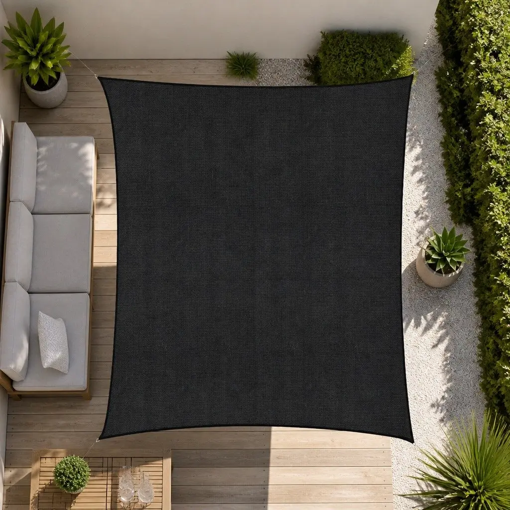 Rectangle Shade Sail Cloth 5X6M UV Block Outdoor Canopy Patio Pool Garden Black