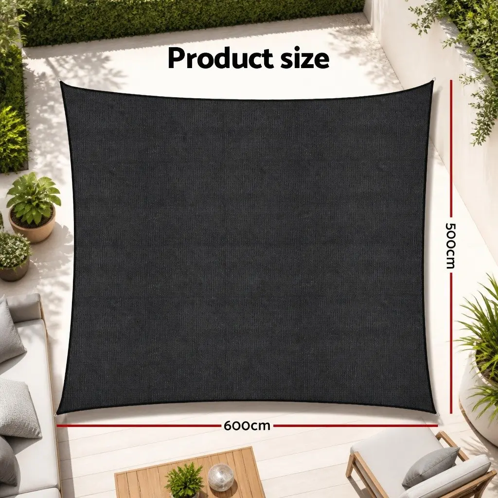 Rectangle Shade Sail Cloth UV Block 5X6M Outdoor Canopy Patio Pool Garden Black