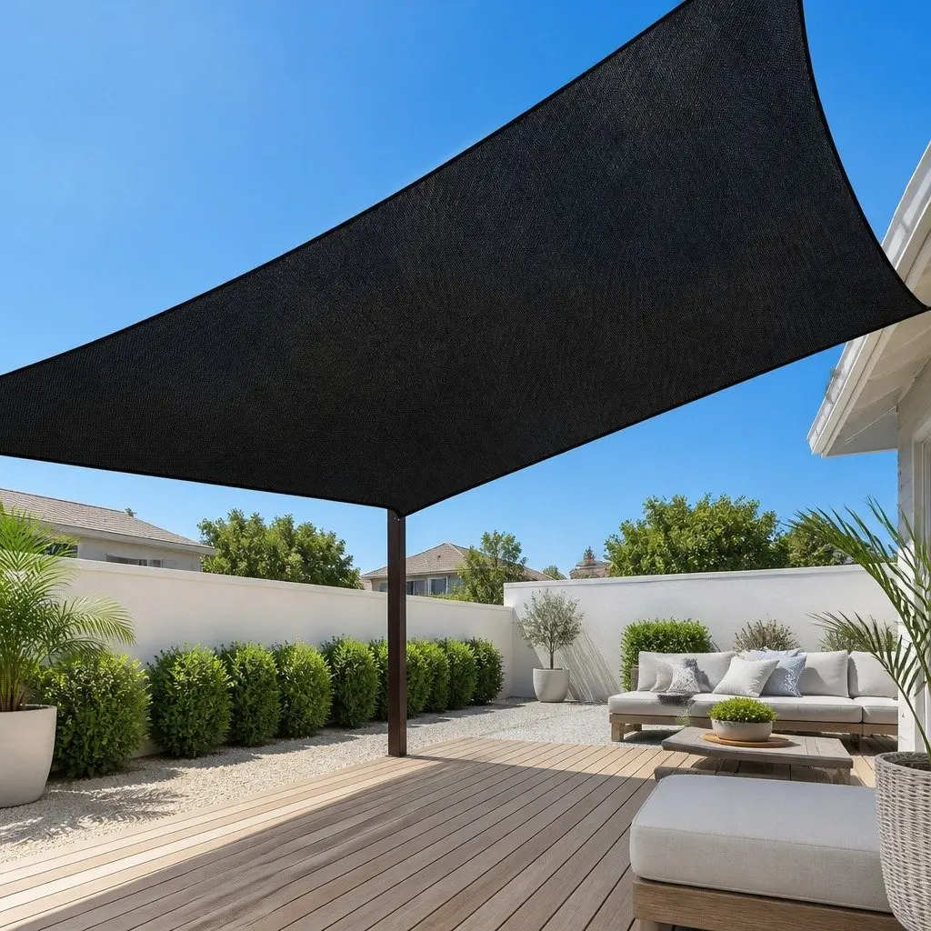Rectangle Shade Sail Cloth UV Block 5X6M Outdoor Canopy Patio Pool Garden Black