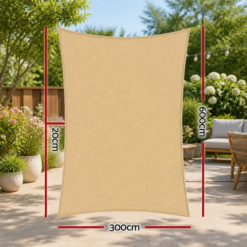 Rectangle Shade Sail UV Protection 3x6m Sand Beige Outdoor Patio Pool Deck Sunshade