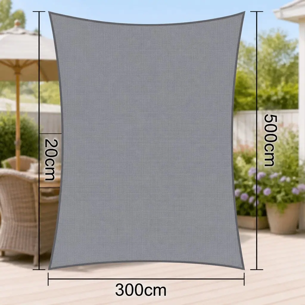 Shade Sail UV Protection 3x5m Rectangle Grey 280GSM Outdoor Garden Patio
