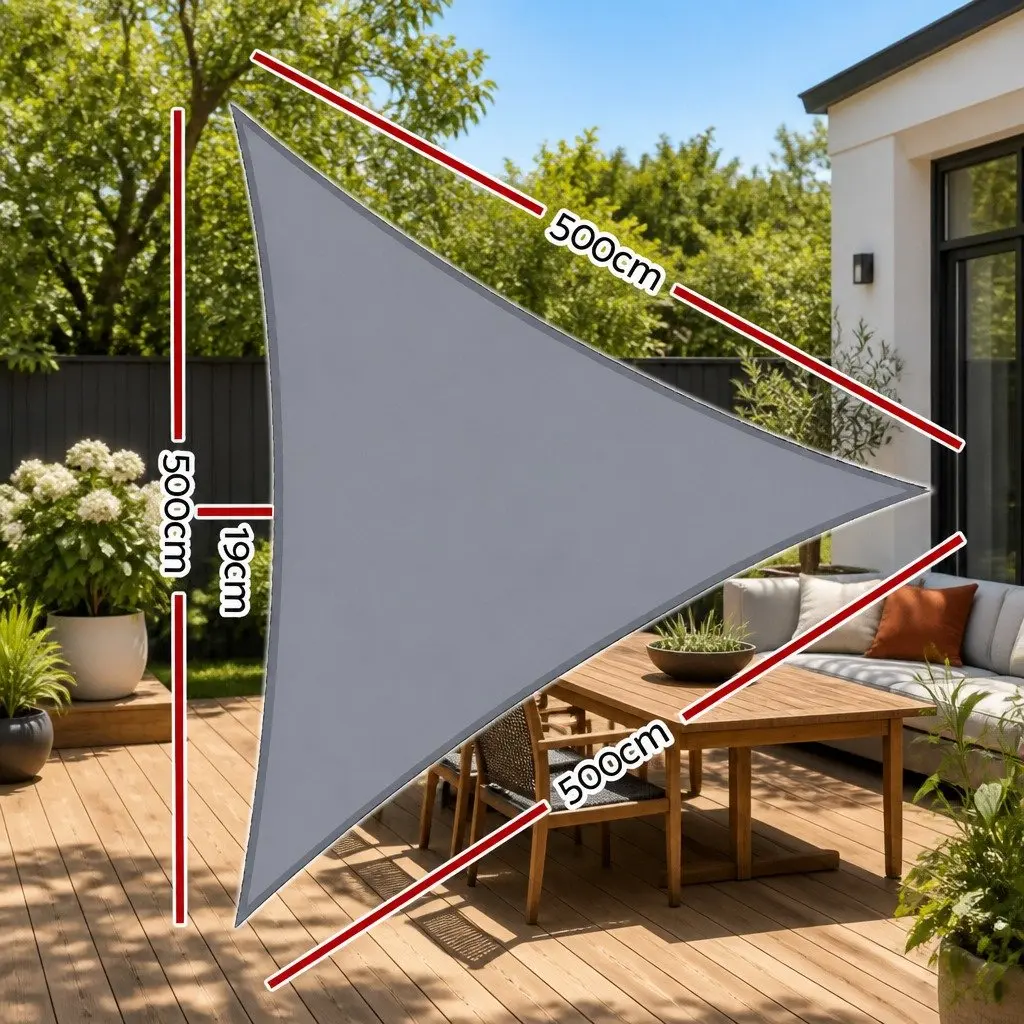 Triangle Shade Sail UV Protection 5m Grey Outdoor Sun Shelter