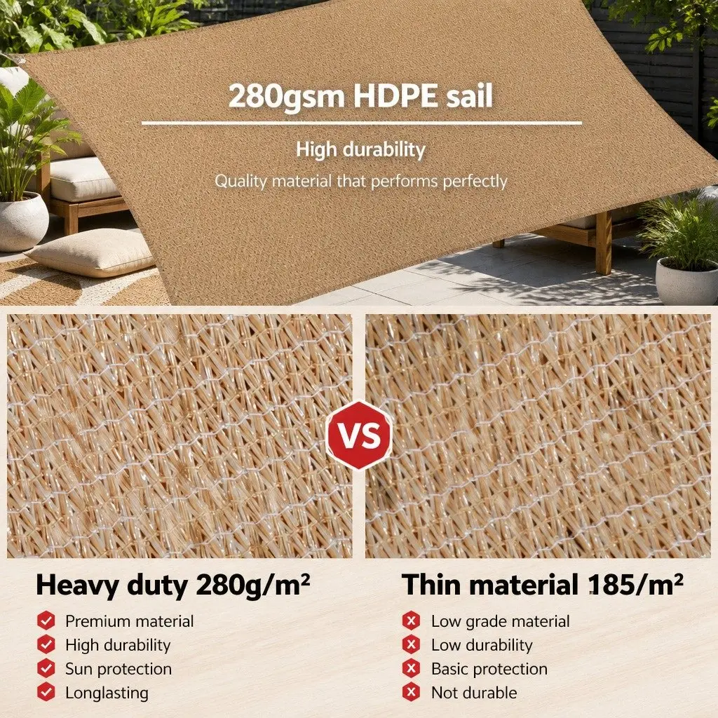Shade Sail UV Protection 5x6m Rectangle Sand Breathable Outdoor Patio Pool