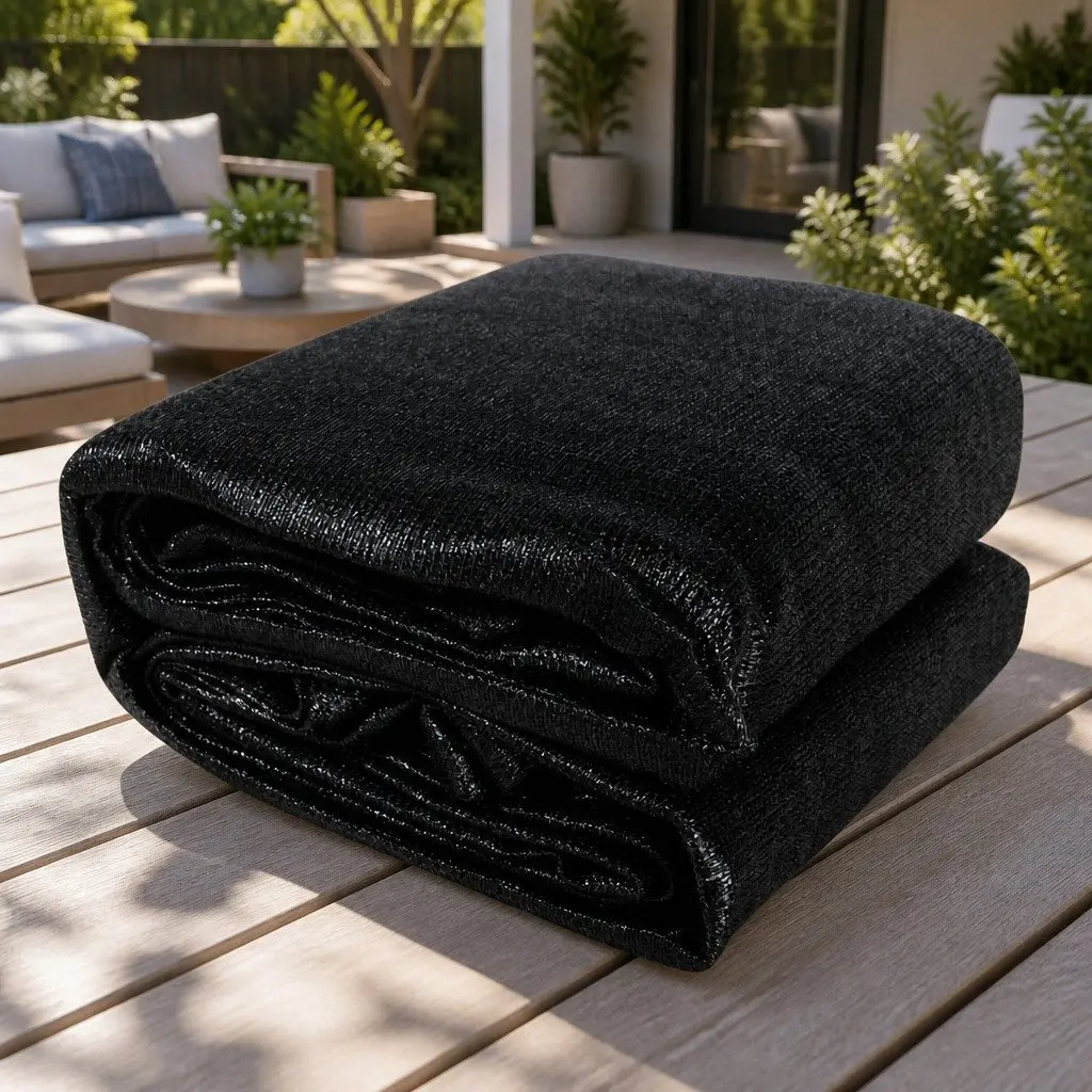Shade Sail UV Blocking 6x8m Rectangle Black Polyethylene Fabric Outdoor Patio Pool Sunshade Cloth