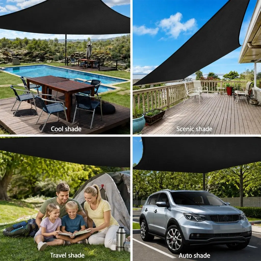 Shade Sail UV Blocking 6x8m Rectangle Black Polyethylene Fabric Outdoor Patio Pool Sunshade Cloth