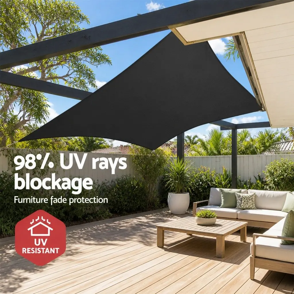 Shade Sail UV Blocking 6x8m Rectangle Black Polyethylene Fabric Outdoor Patio Pool Sunshade Cloth