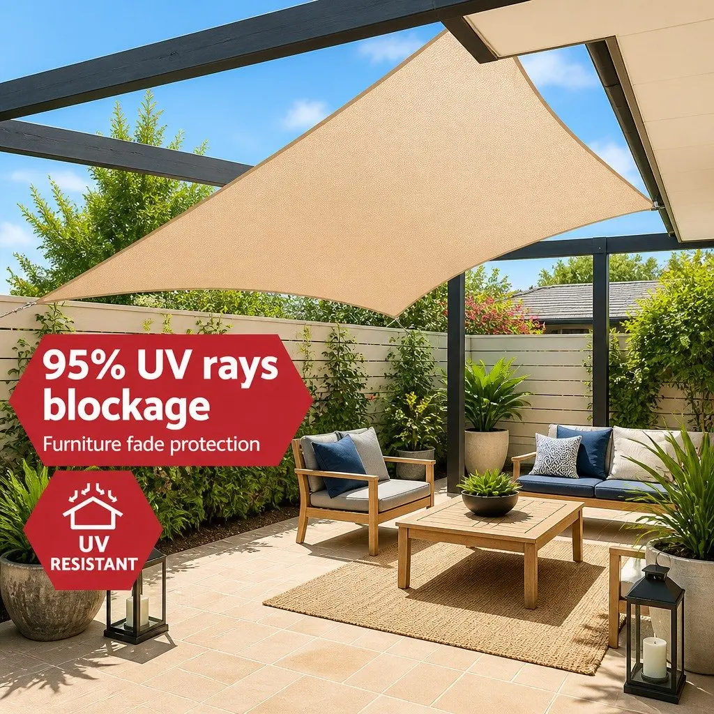 Waterproof Shade Sail Rectangle 3x6m Sand UV Protection Outdoor Patio Pool Cover