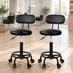 Salon Stool Swivel Chair with Backrest Adjustable Height Black Pack of 2