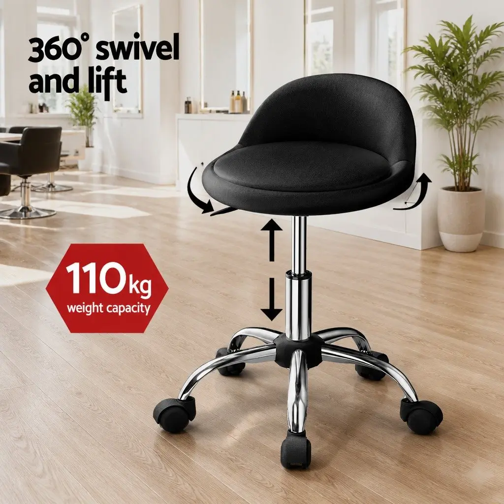Salon Stool Swivel Chair Adjustable Height Black PVC Leather with Backrest