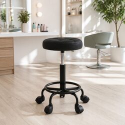 Salon Stool Round Swivel Chair Black Adjustable Height Gas Lift Castor Wheels