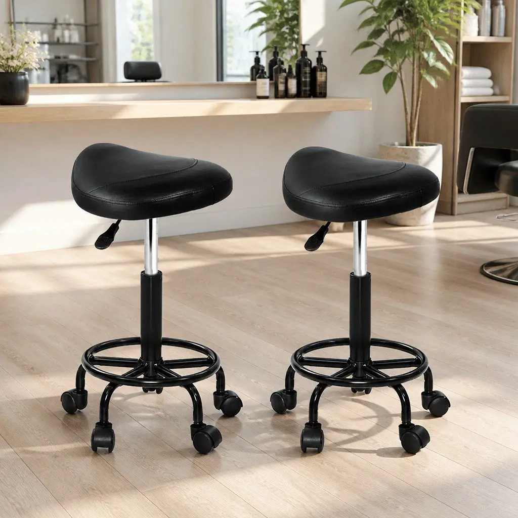 Salon Stool Saddle Swivel Chair Black 360° Rotatable Adjustable Height Castor