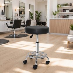 Salon Stool Round Swivel Chair Adjustable Height Five Castor Wheels Black