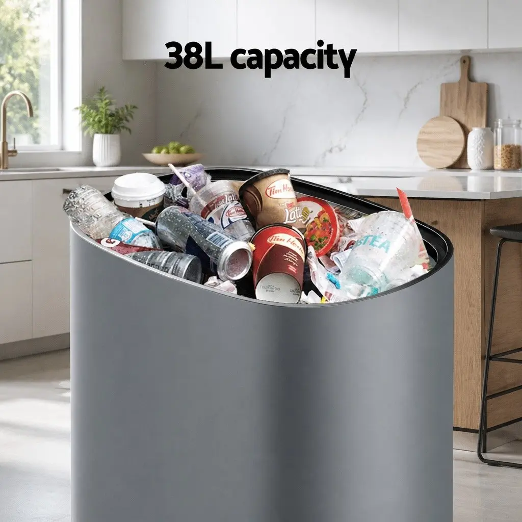 Automatic Bin Motion Sensor 38L Hands-Free Grey Steel Kitchen Trash Can