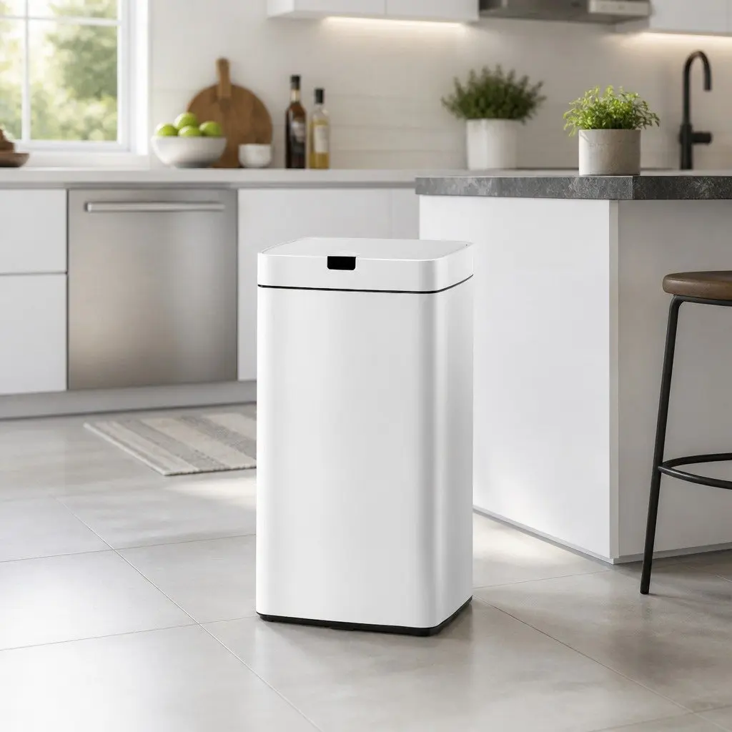 Motion Sensor Bin 45L Automatic Rubbish Hands-Free Kitchen Waste White Steel