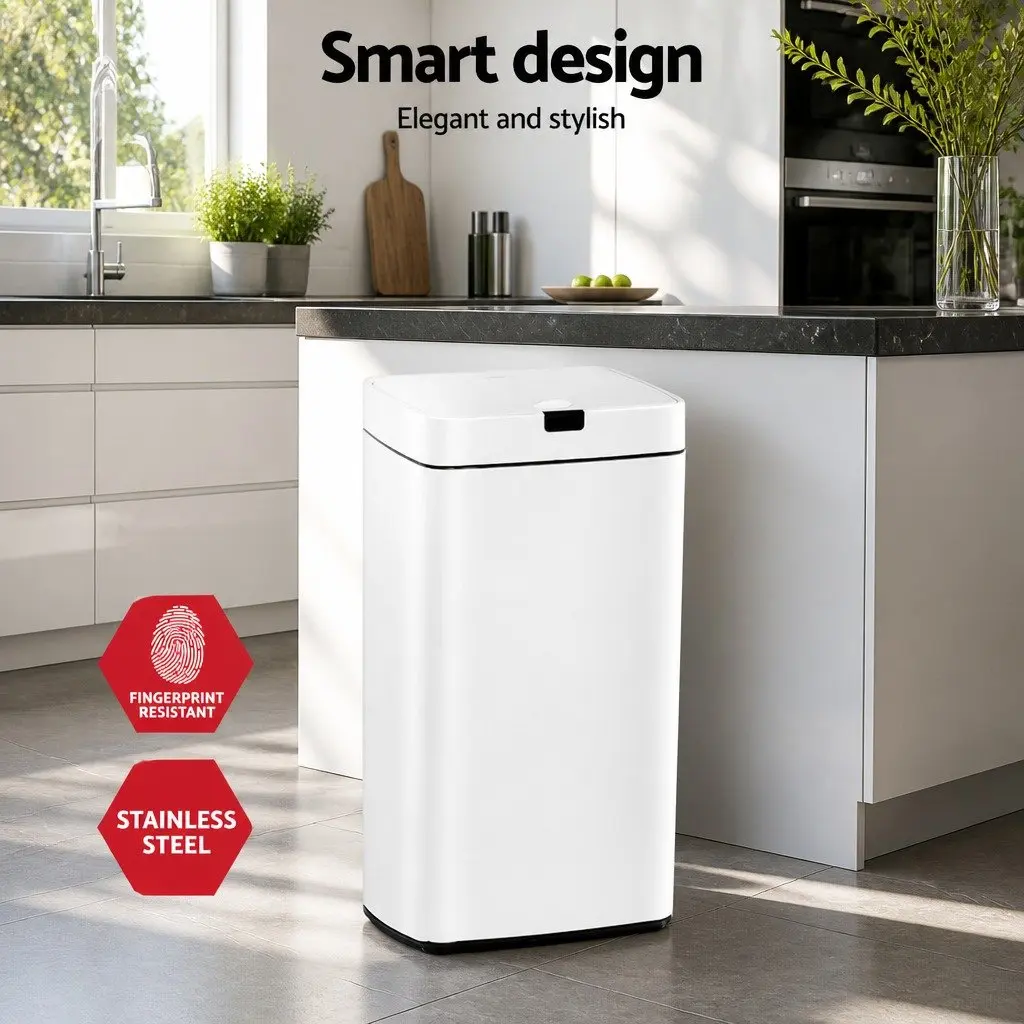Automatic Motion Sensor Bin 45L Hands-Free Kitchen Waste White Steel