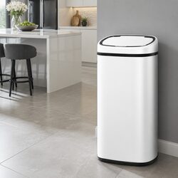 Motion Sensor Rubbish Bin 68L Automatic Kitchen Hands-Free White Steel
