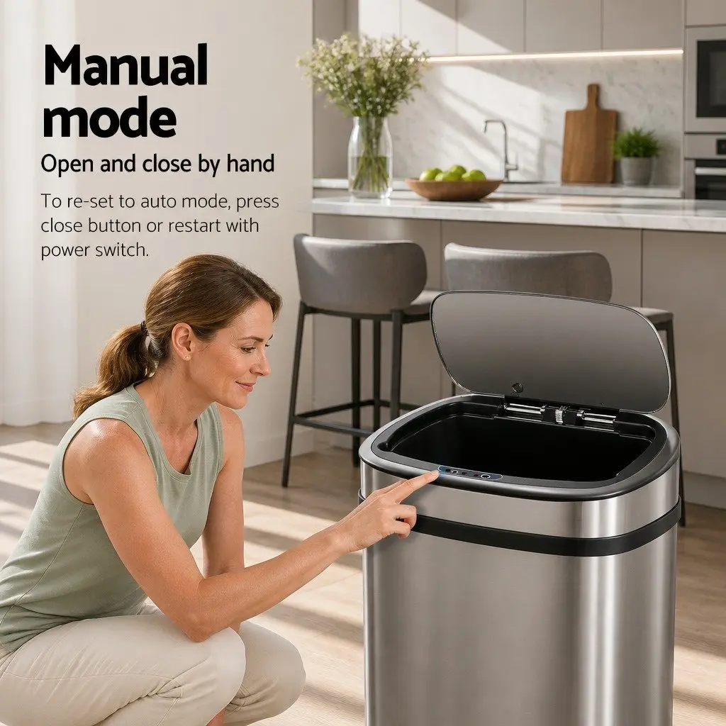Automatic Motion Sensor Rubbish Bin 68L Stainless Steel Silver Touchless Trash Can