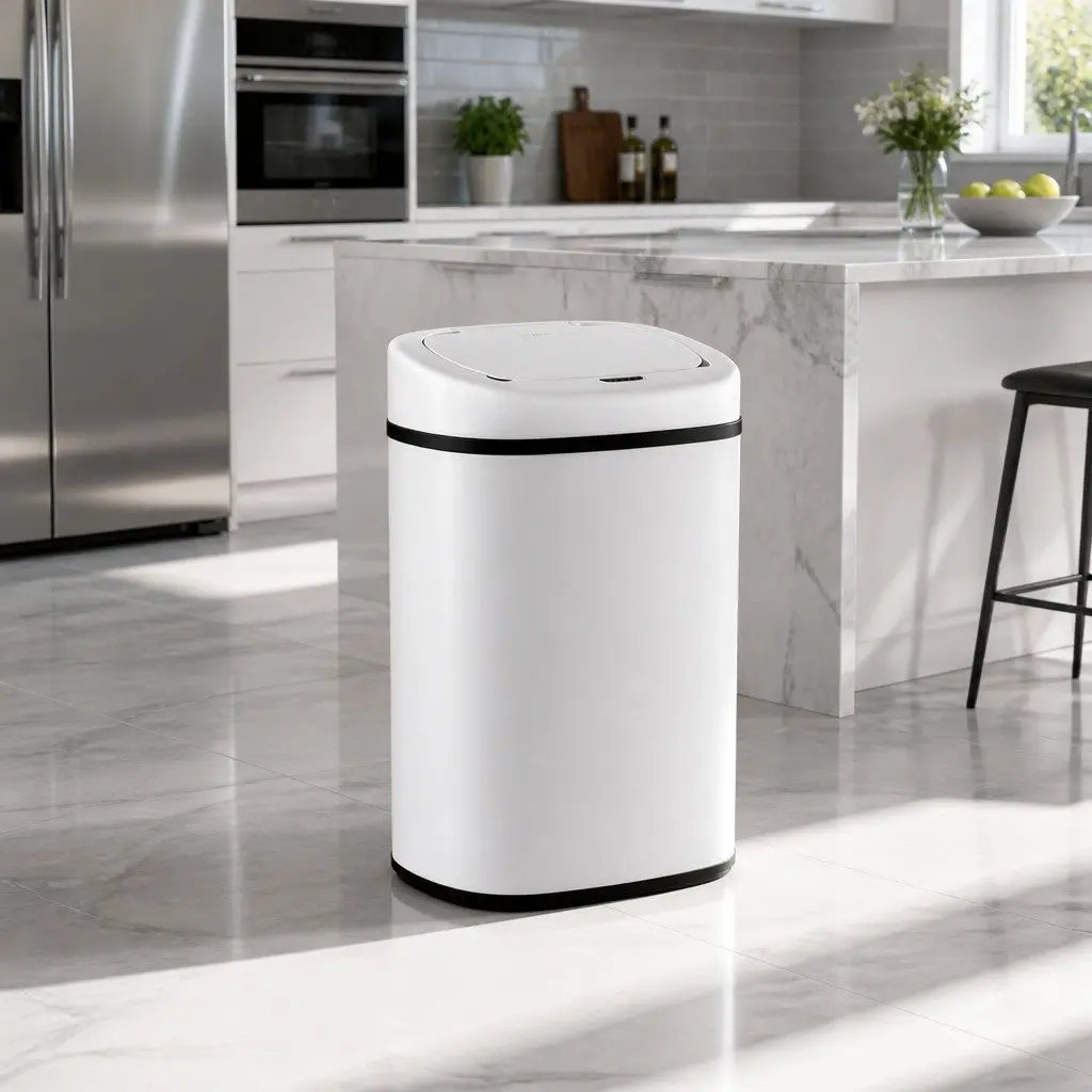 Motion Sensor Rubbish Bin Automatic 82L Capacity White Steel Kitchen Waste
