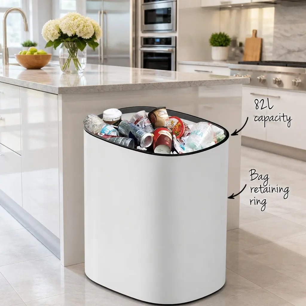 Automatic Motion Sensor Rubbish Bin 82L Capacity White Steel Kitchen Waste