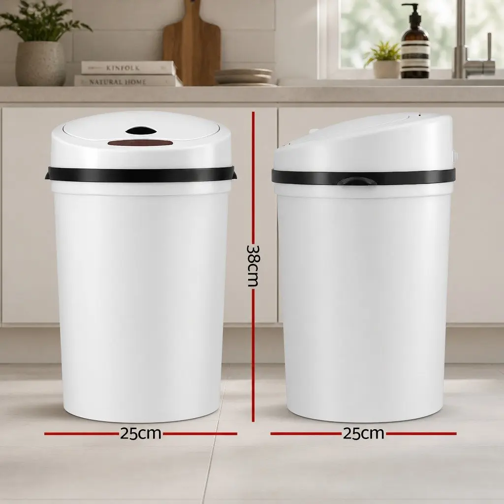 Automatic Trash Can Sensor Bin 9L White Hands Free Touchless Operation