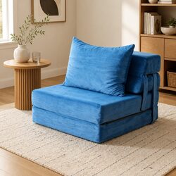 Convertible Folding Sofa Bed Armless Lounger Foam Floor Sofa Blue 3-in-1 Chair