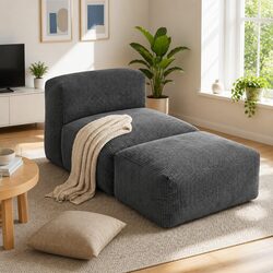 Foldable Bean Bag Sofa Bed Floor Lounger Chair Grey Compact Boneless Couch