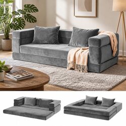 Convertible Folding Sofa Bed Pull Out Mattress Foldable Lounge Couch Grey