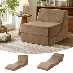 Folding Sofa Bed Convertible Armless Foam Lounger Couch Chair Brown 3-in-1