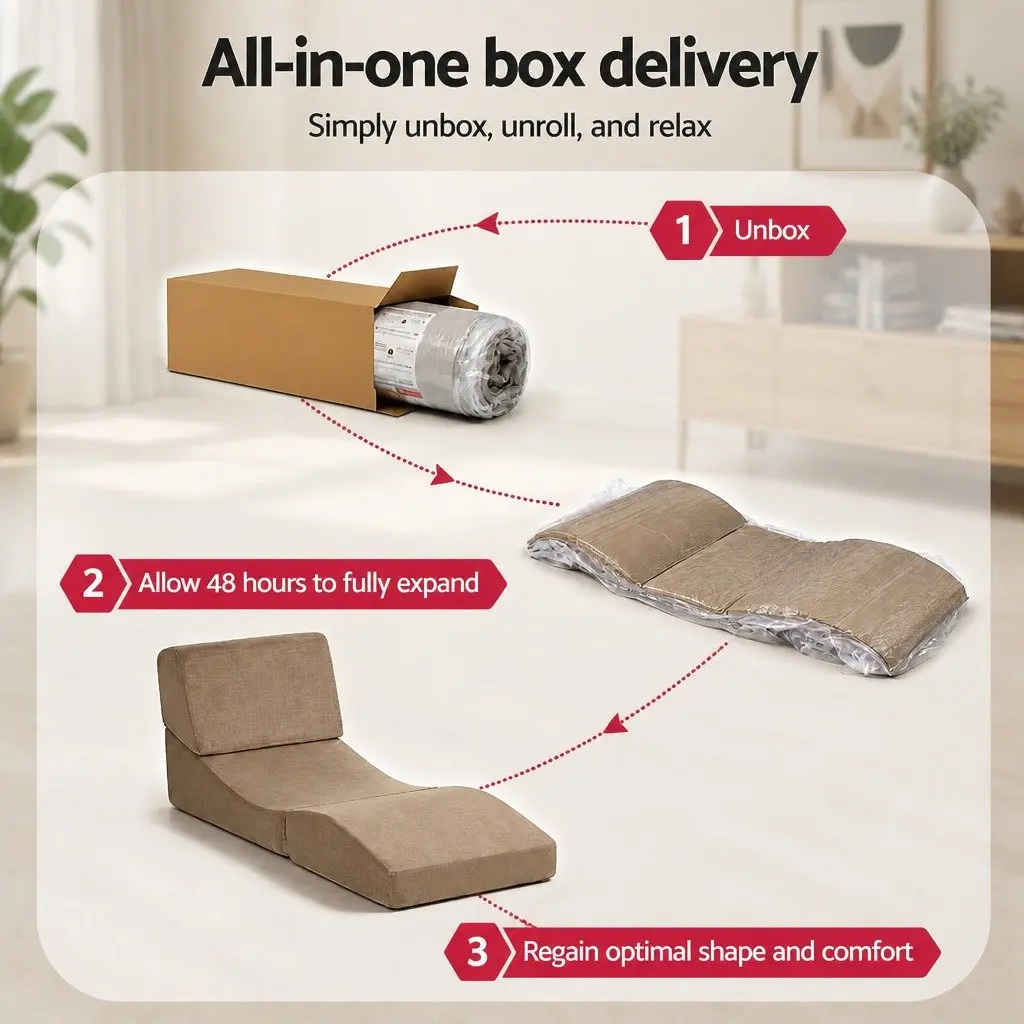 Folding Sofa Bed 3-in-1 Convertible Armless Foam Lounger Chair Brown Velvet