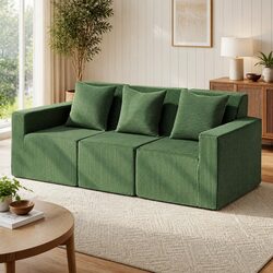 Modular 3-Seater Sofa Bed Convertible Sectional Floor Couch Deep Seat Green