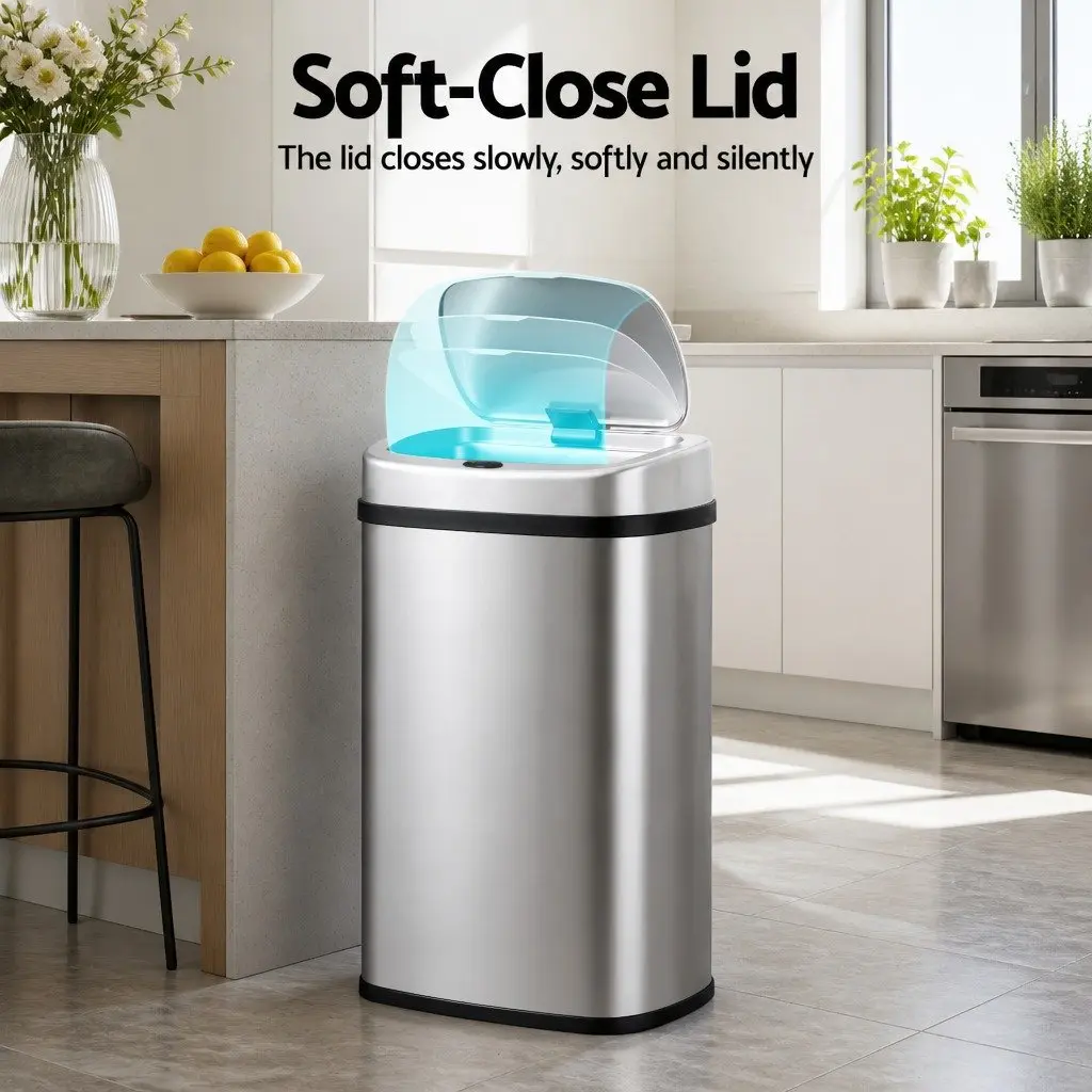Automatic Motion Sensor Rubbish Bin 50L Hands-Free Kitchen Waste Silver
