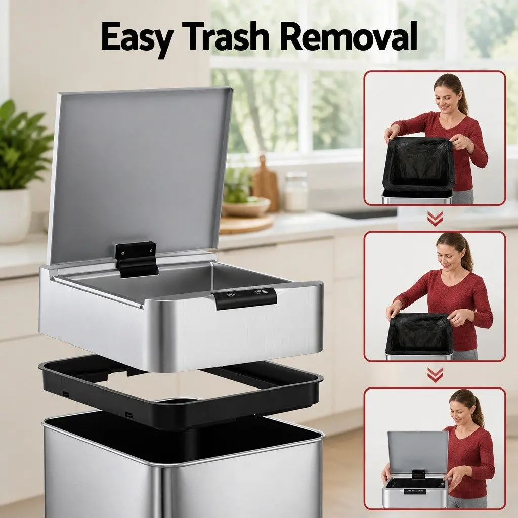 Automatic Trash Can 50L Motion Sensor Hands-Free Stainless Steel Silver
