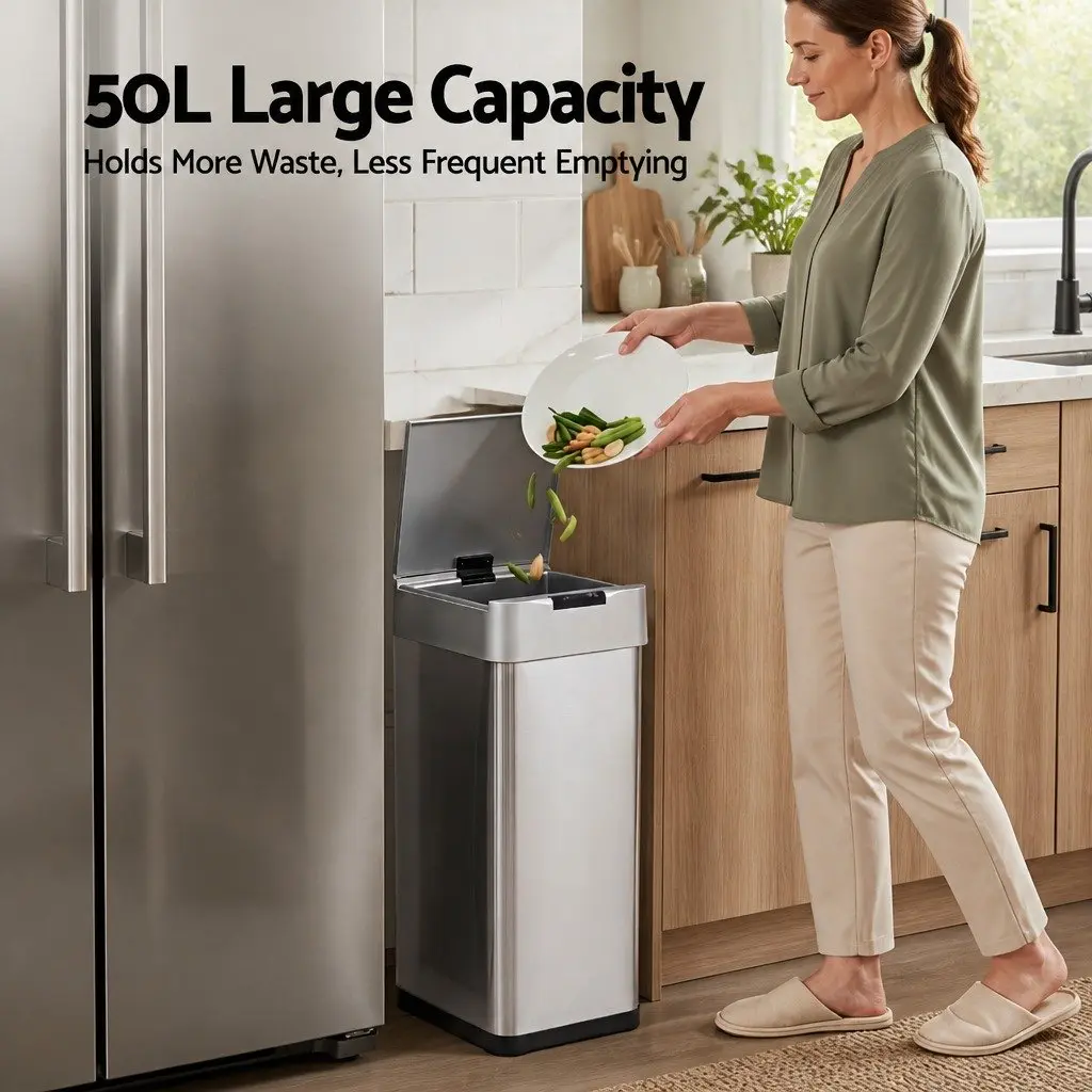 Automatic Trash Can 50L Motion Sensor Hands-Free Stainless Steel Silver