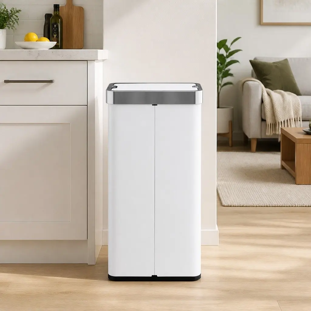 Automatic Sensor Rubbish Bin 70L Touchless Kitchen Waste Can White Stainless Steel
