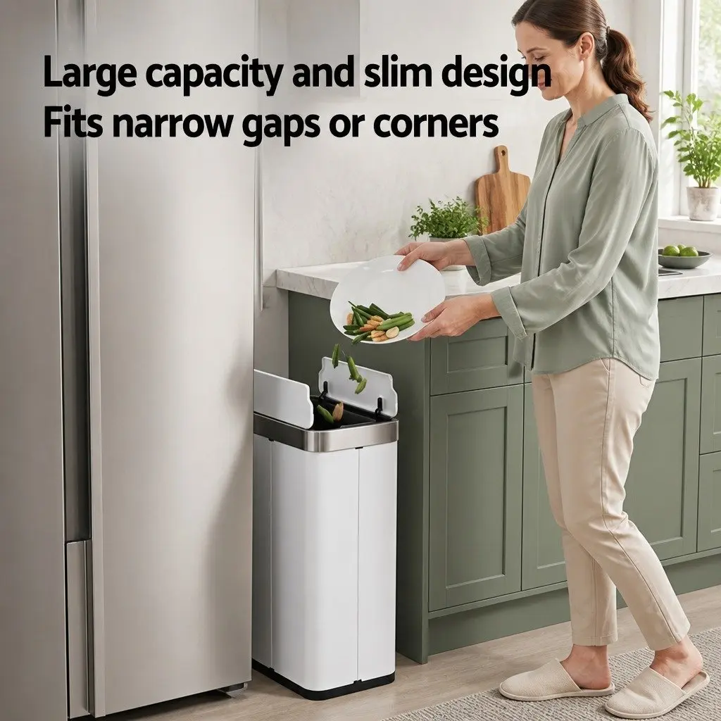 Automatic Sensor Rubbish Bin 70L Touchless Kitchen Waste Can White Stainless Steel