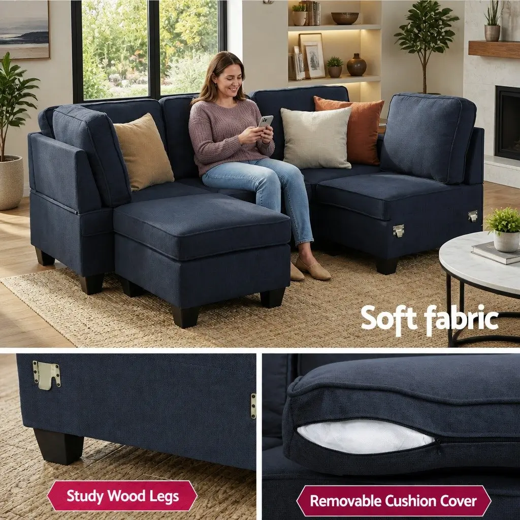 Modular Sofa Chaise Set 5-Seater Dark Grey Reconfigurable Couch
