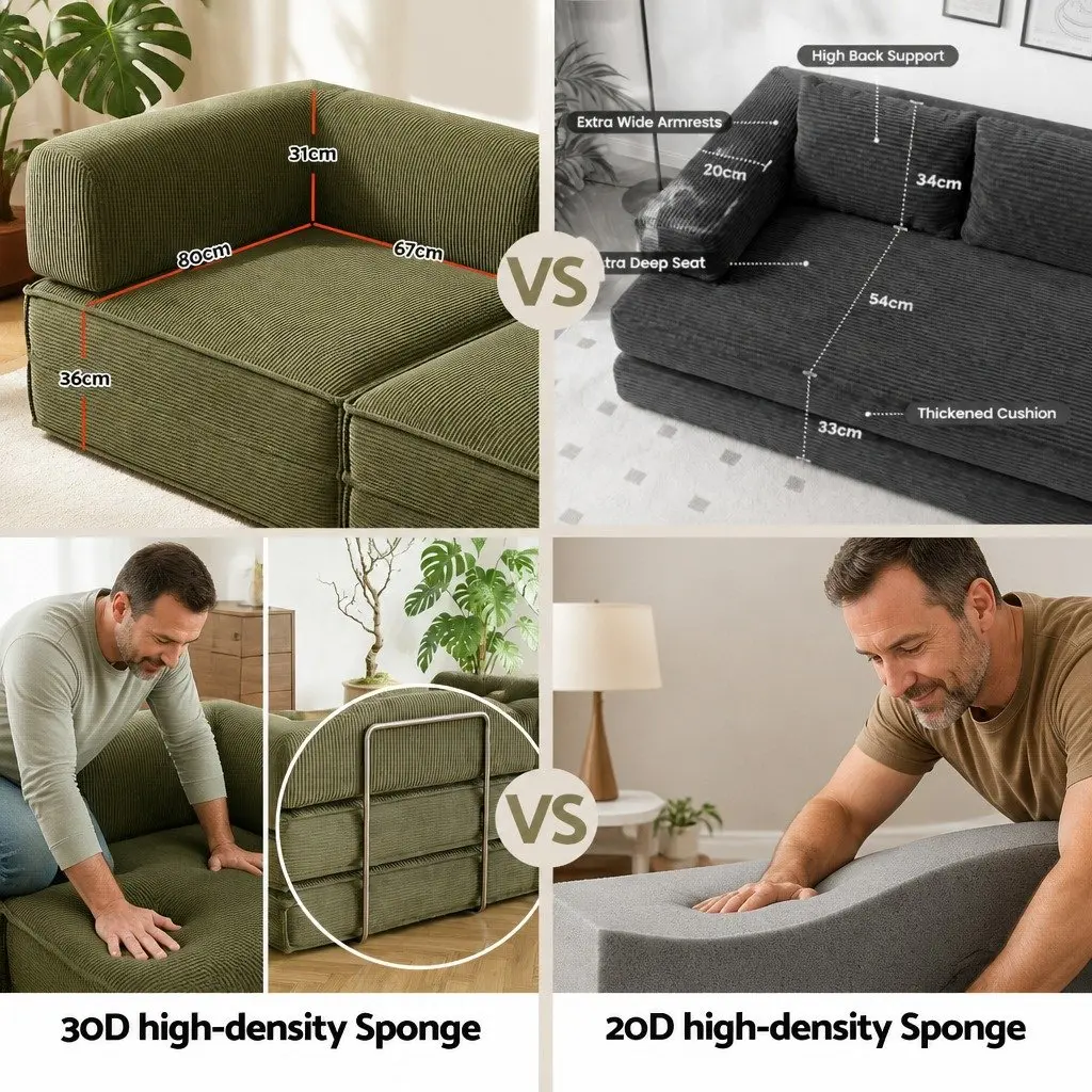 Convertible Sofa Bed 2-Seater Green Corduroy Furniture