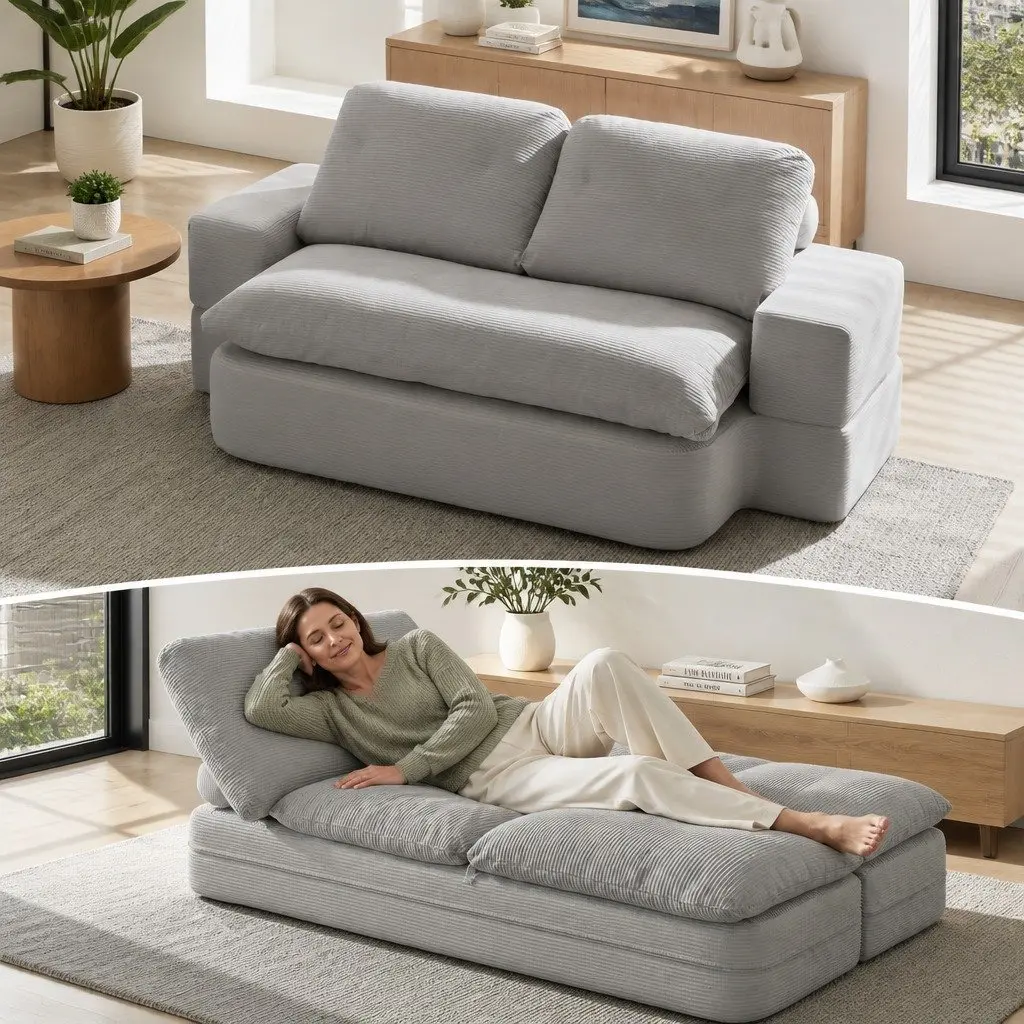 Convertible Folding Sofa Bed 30D High-Density Foam Boneless Couch Corduroy