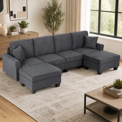 Modular U Shaped Sectional Sofa with Storage Grey Living Room Couch