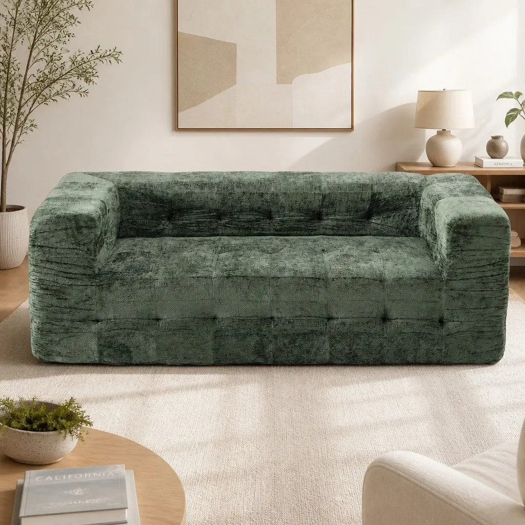 3-Seater Compressed Sofa Bed Green Chenille Zero Assembly Living Room Furniture