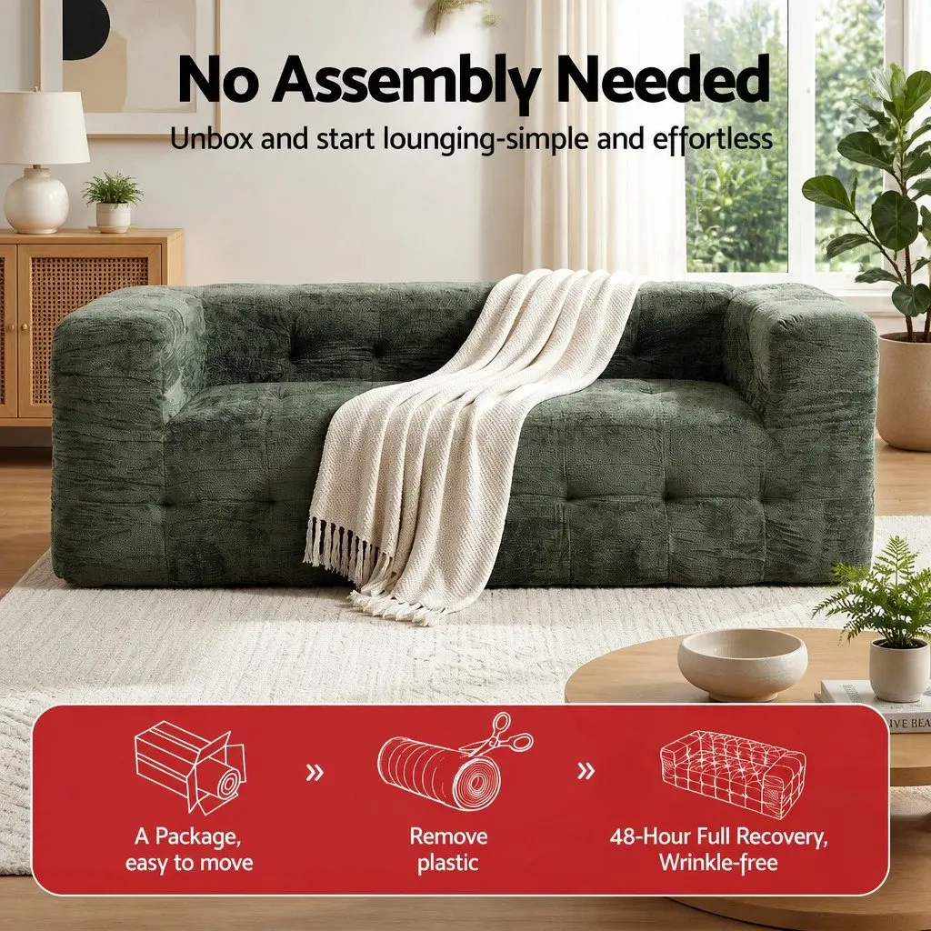 3-Seater Compressed Sofa Bed Green Chenille Zero Assembly Living Room Furniture