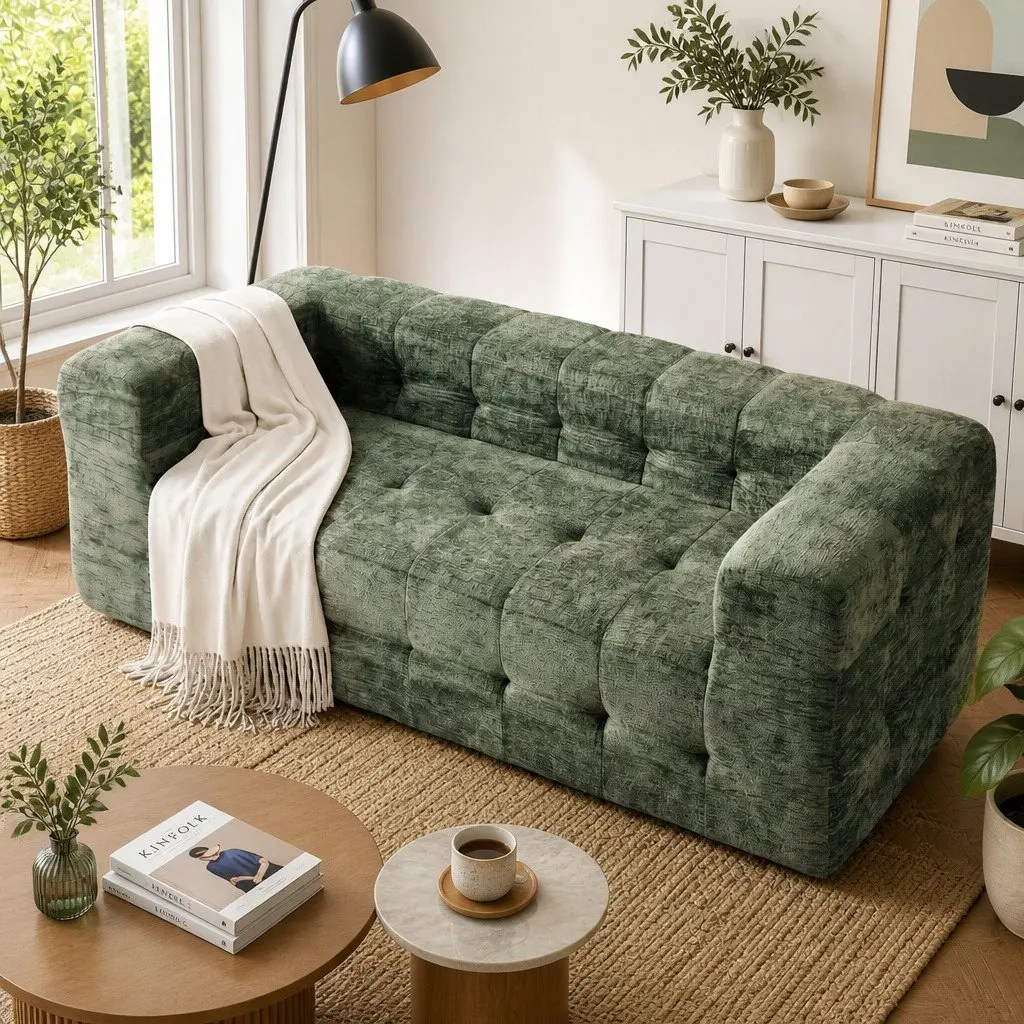 3-Seater Compressed Sofa Bed Green Chenille Zero Assembly Living Room Furniture