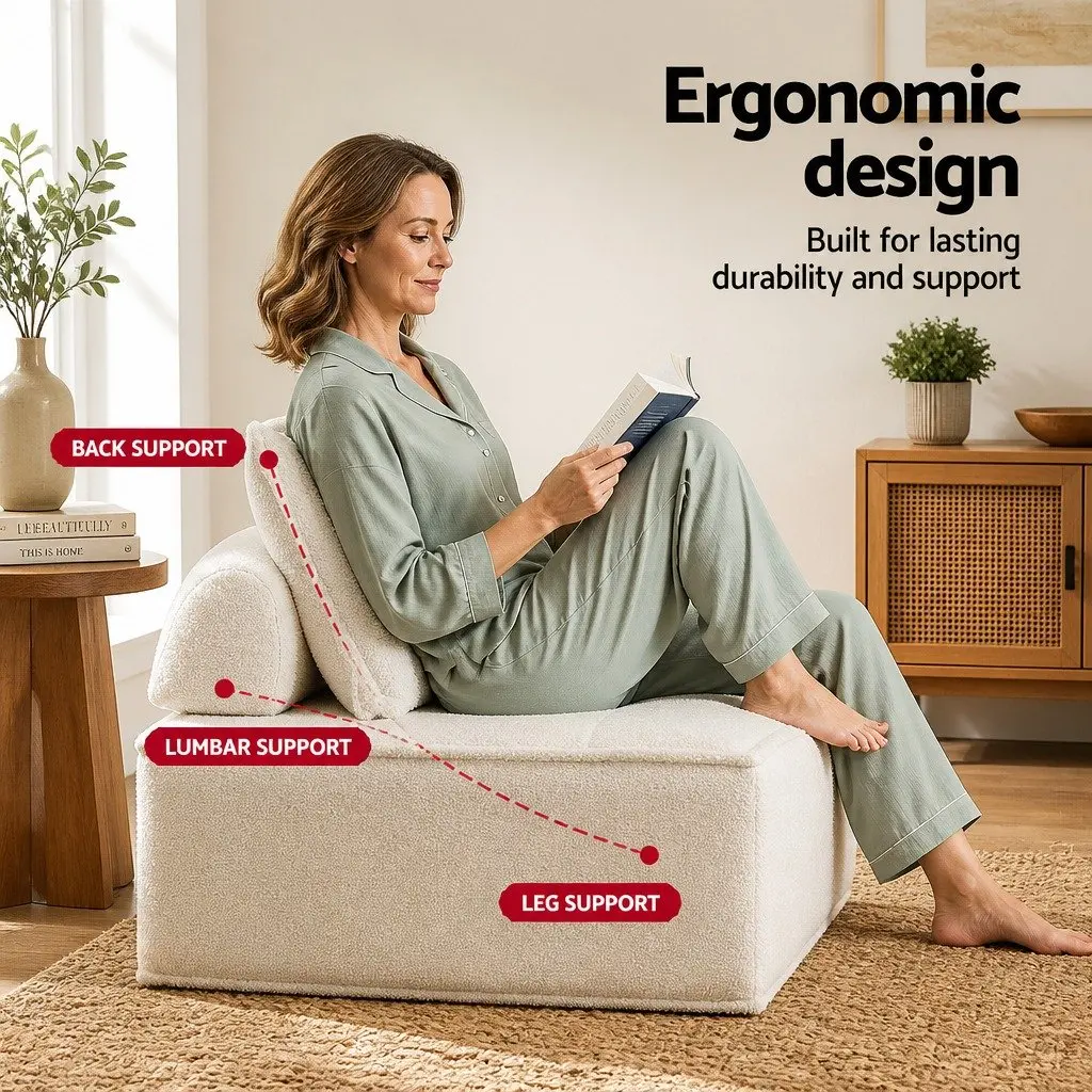 Floor Sofa Lounge Chair Removable Pillow Cushion White Portable