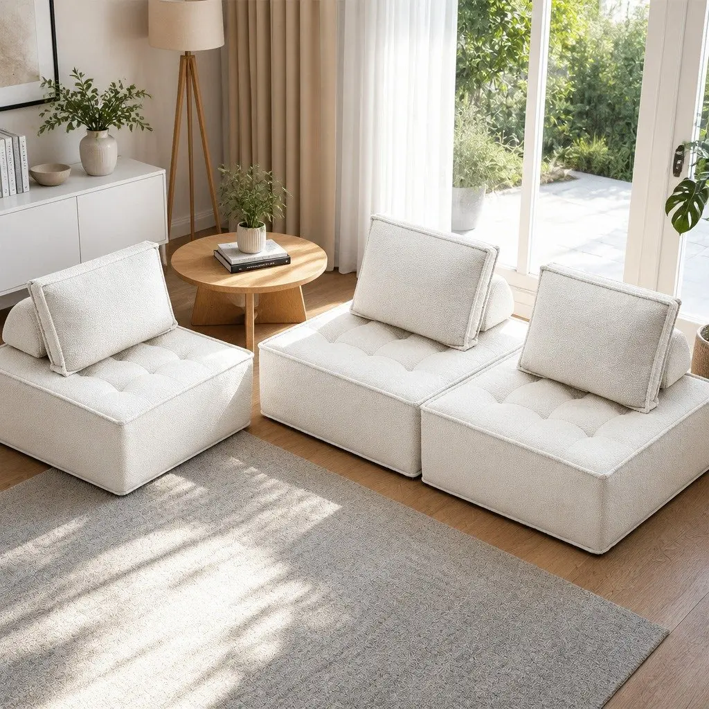 Floor Sofa Lounge Chair with Removable Pillow White Cushion