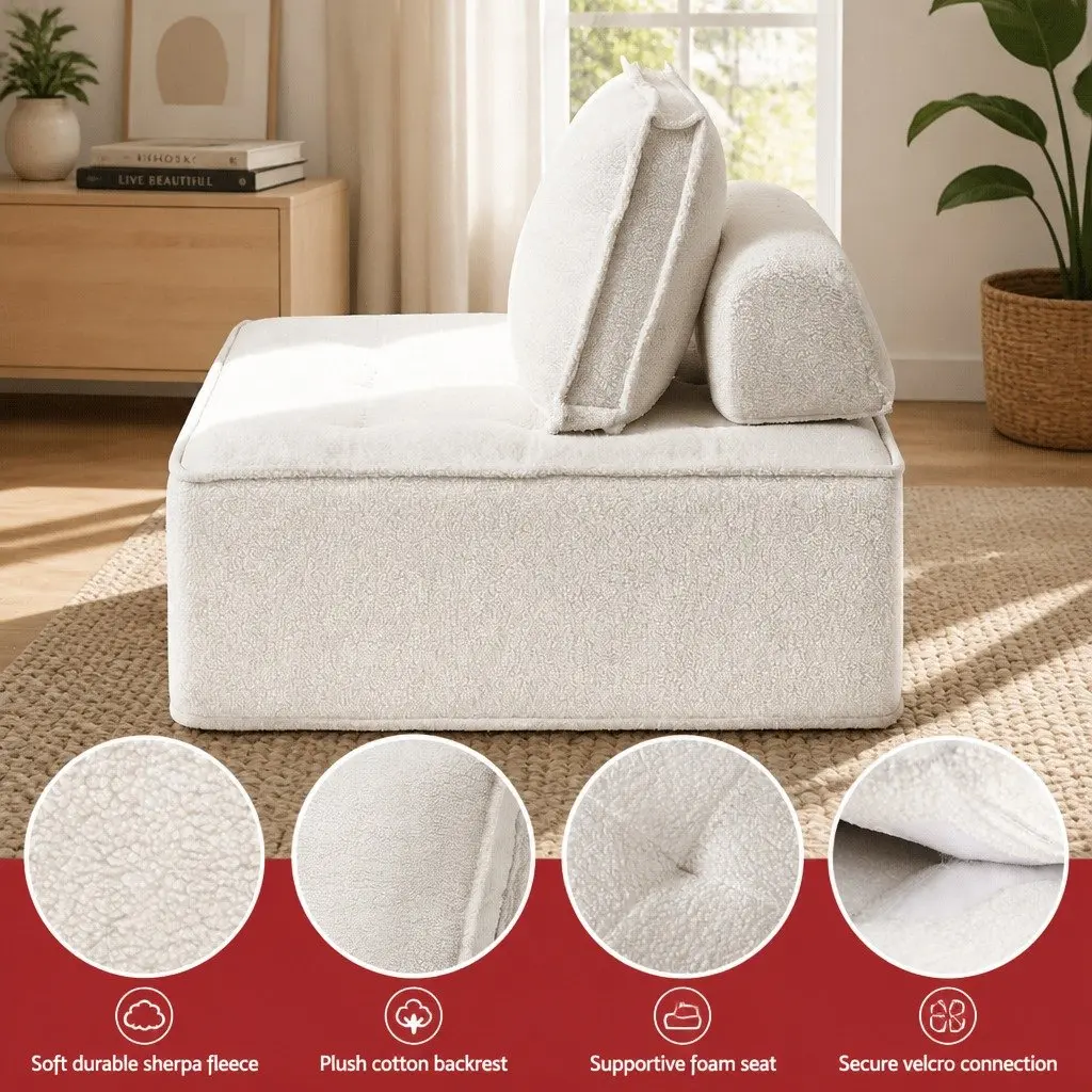 Floor Sofa Lounge Chair with Removable Pillow White Cushion