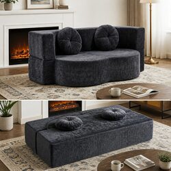 2 in 1 Convertible Sofa Bed Folding Loveseat Sleeper Couch Grey Living Room
