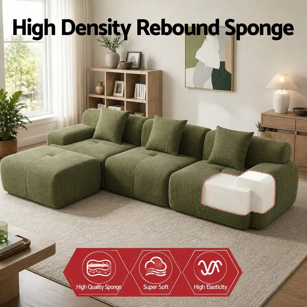Modular Sofa Bed 300cm L-Shaped Sectional Boneless Couch Green Lounge Furniture