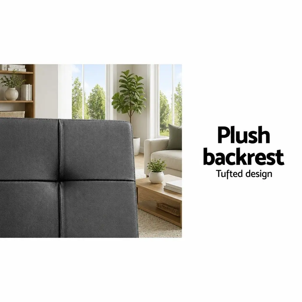 3 Seater Sofa Bed Convertible Recliner Adjustable Backrest Black Faux Leather