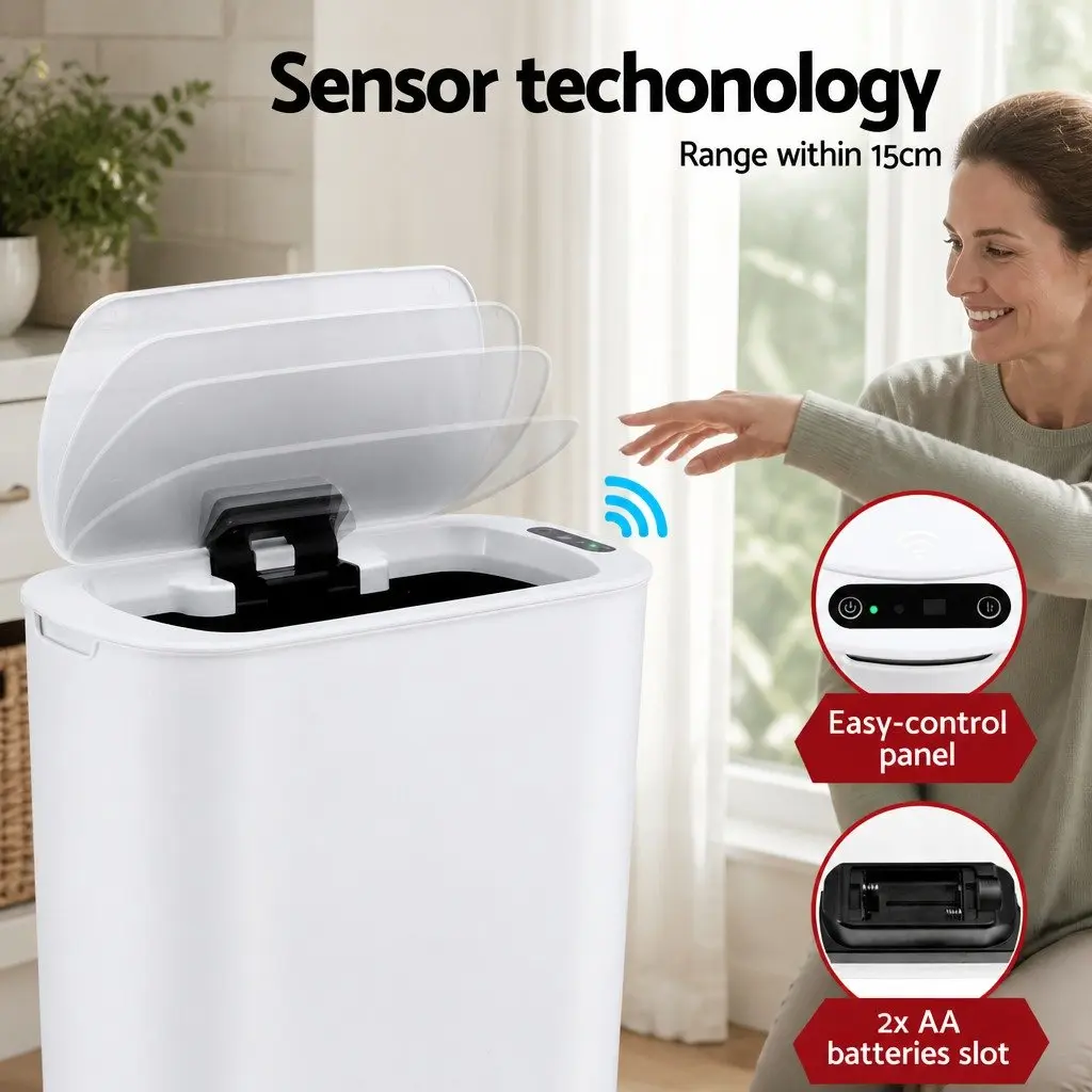 Automatic Motion Sensor Trash Bin Touchless 21L Slim White